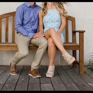 Fitted blue lace dress